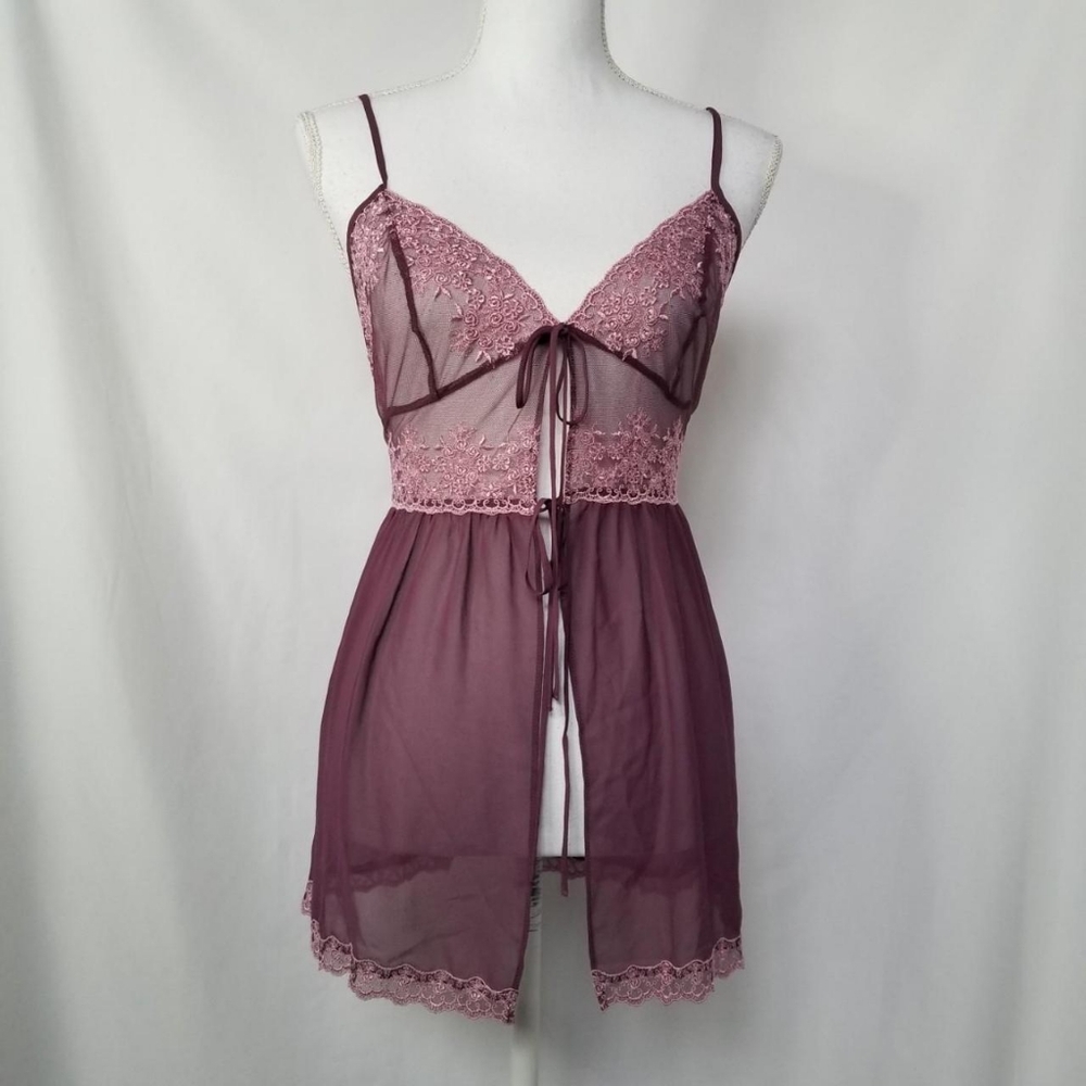 Vintage y2k Victoria's Secret babydoll mini sheer chiffon & lace slip dress sz S